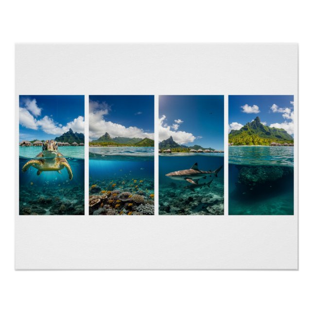 Pôster Tropical Split‑View Poster – Underwater & Island L (Frente)