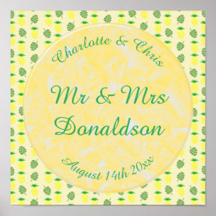 Poster Tropical Summer Wedding Pineapple and Palm Leaves