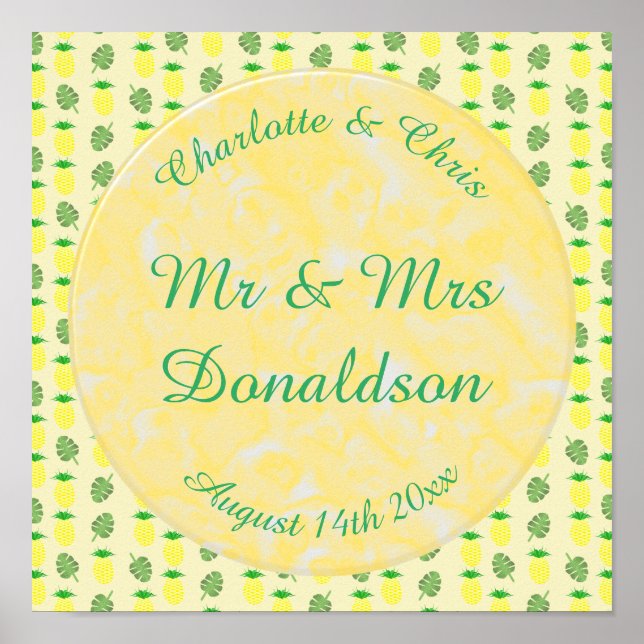 Poster Tropical Summer Wedding Pineapple and Palm Leaves (Frente)
