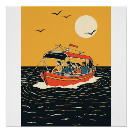 Pôster Tropical Sunset Escape – Minimalist Palm Tree Wall