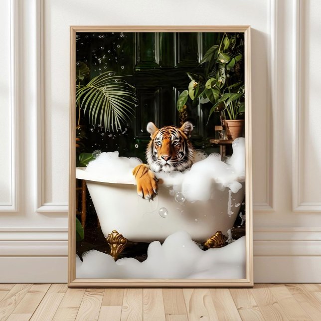 Poster Tropical Tiger in Bathtub Print - Bathroom Wall Ar (Criador carregado)
