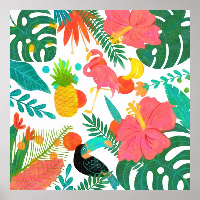 Poster Tropical Vibes Folhas Florais Chic Verão (Frente)