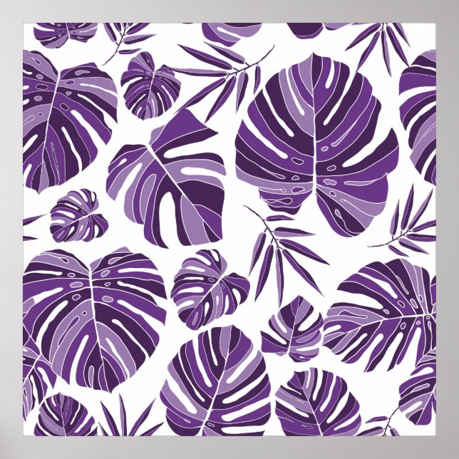 Poster Tropical violet monstera leaves seamless pattern w (Frente)