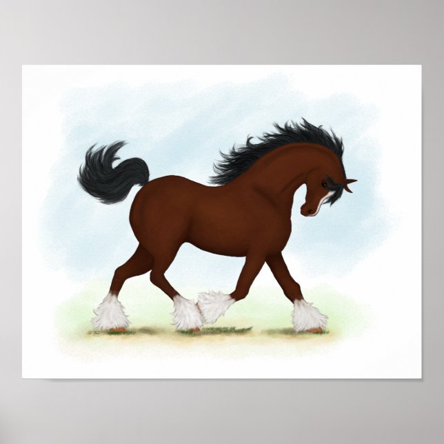 Poster Trotting Bay Clydesdale Horse Draft (Frente)