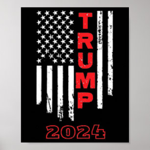 Poster Trump 2024 American Flag Adulto Short Sleeve Shirt
