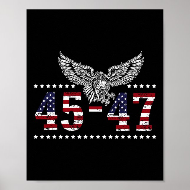 Poster Trump 2024, Presidente 45 E 47, Bandeira Americana (Frente)