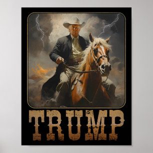 Poster Trump 2024 Presidente Cowboy Cavando Cavalo Oeste