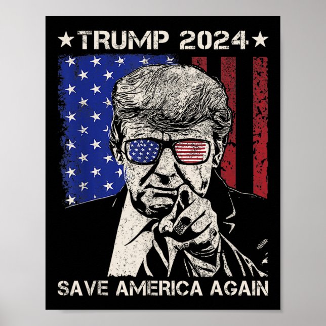 Poster Trump 2024 Salve a América Novamente Bandeira Amer (Frente)