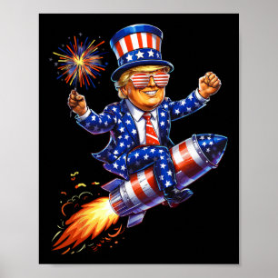 Poster Trump 2025 Feliz 4 de Julho Trump Bandeira America