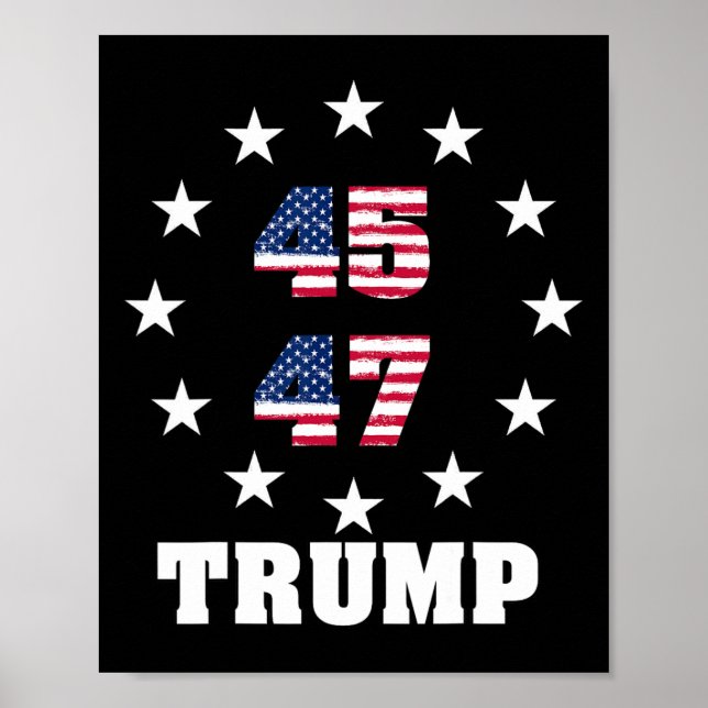 Poster Trump 45 47 Presidente Eua Flag 2024 2025 Vencedor (Frente)