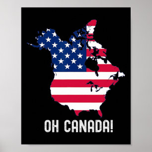 Poster Trump Canadá EUA Mapa do 51º Estado Bandeira Ameri