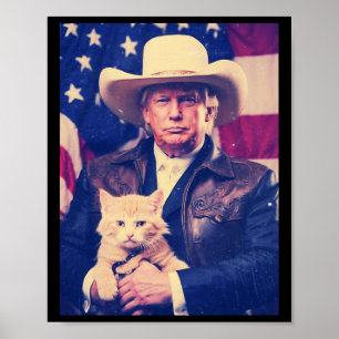 Poster Trump Cat Shirt Engraçado Cowboy Donald Trump 2024