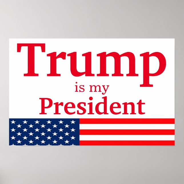 Poster Trump é meu presidente branco com bandeira america (Frente)