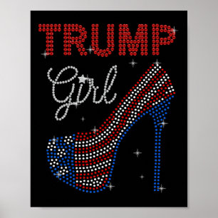 Poster Trump Girl High Heel Rhinestone USA Flag Trump