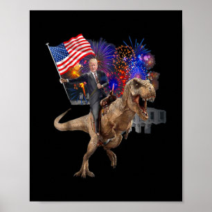 Poster Trump Montado Em Um Dinossauro T-rex Apoiador Trum