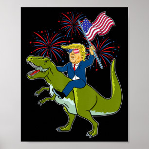 Poster Trump Montando Um Dinossauro Trex Patriótico 4 De