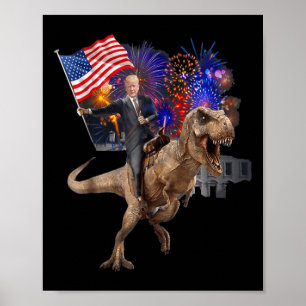 Poster Trump Rodando Um Dinossauro T-rex Support Trump 20