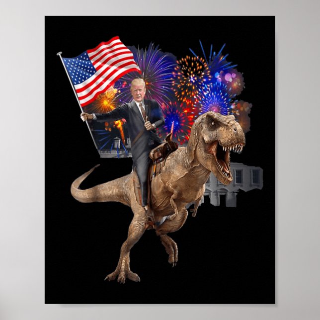 Poster Trump Rodando Um Dinossauro T-rex Support Trump 20 (Frente)