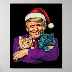 Poster Trump Segurando Gatos Feliz Natal Festivo Engraçad