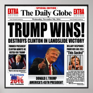 Pôster Trump Vence! Cartaz Engraçado Anti Clinton Extra G