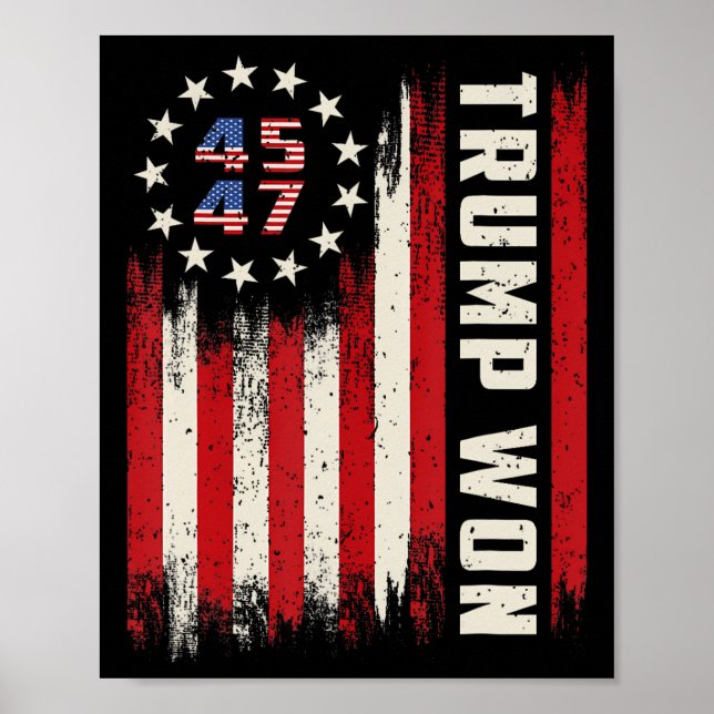 Poster Trump Won 2024 45 47th Presidente Usa Flag (Frente)