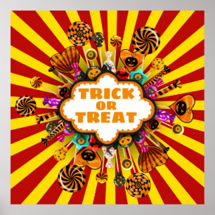Poster Truque de Halloween ou Trate doces e doces. Outono