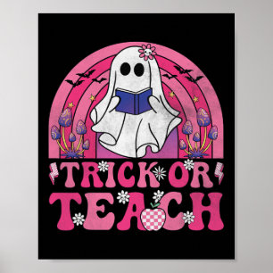 Poster Truque Ou Ensino Raio De Halloween Retro Boo Ghost