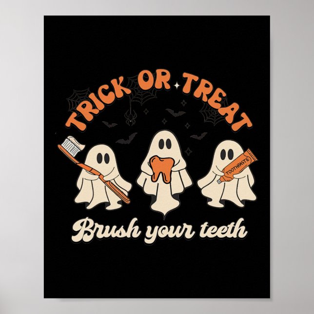 Poster Truque Ou Tratar Escove Os Dentes Halloween Dental (Frente)