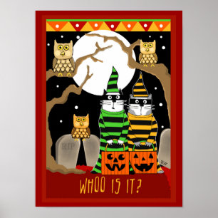 Poster Truque Scared dos gatos do Dia das Bruxas ou