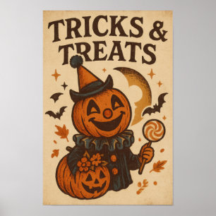 Poster Truques e Guloseimas de Halloween Vintage