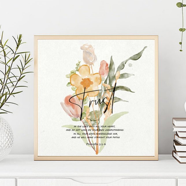 Poster Trust-Proverbs 3:5-6 Orange floral (Criador carregado)