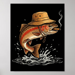 Poster Truta legal fumando humor de pescador ao ar livre 