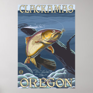 Pôster Truta que pesca o secção transversal - Clackamas