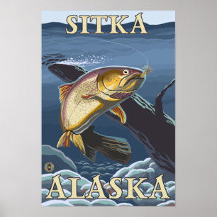 Pôster Truta que pesca o secção transversal - Sitka,