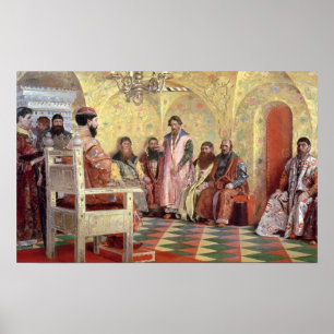 Pôster Tsar Mikhail Fyodorovich com Boyars