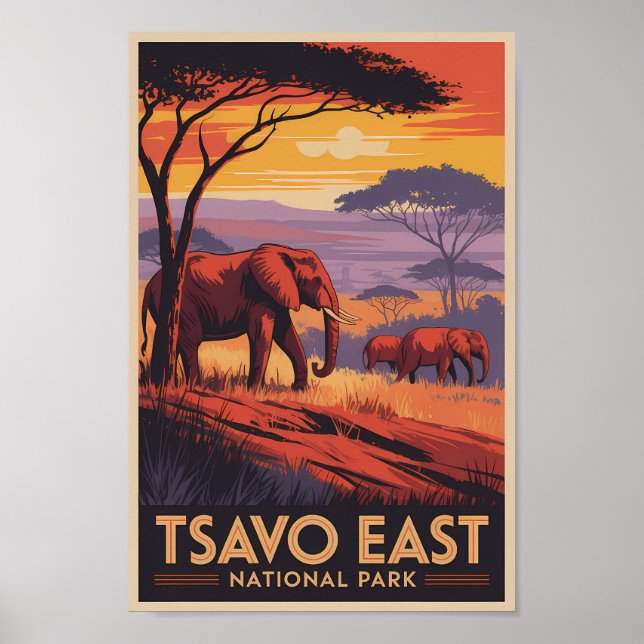 Poster Tsavo East National Park Kenya Illustration Travel (Frente)