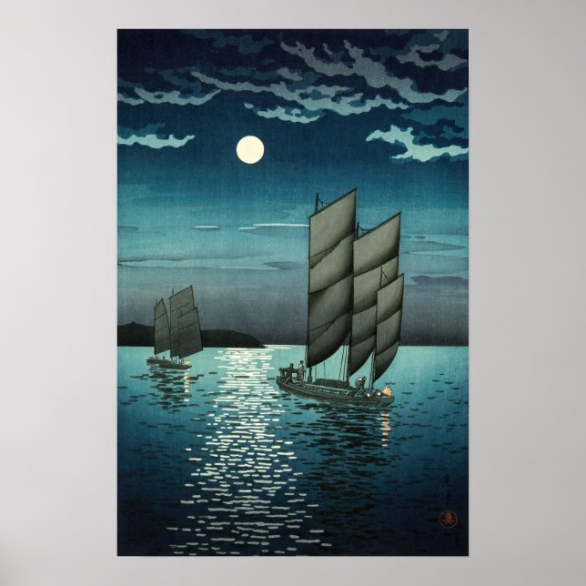 Poster Tsuchiya Koitsu - Barcos em Shinagawa, Noite (Frente)