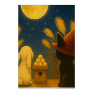 Pôster tsukimi, moon viewing, japanese autumn, mid autumn