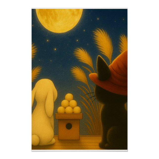 Pôster tsukimi, moon viewing, japanese autumn, mid autumn (Frente)