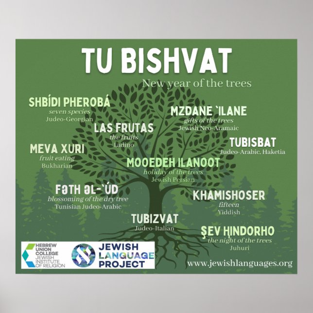 Poster Tu Bishvat - New Year of the Trees - in 10 Jewish  (Frente)