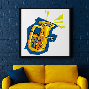 Poster Tuba Instrumento de Metal Música Brilhante Banda
