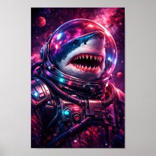 Poster Tubarão Astronauta Traje Espacial Retrato de Arte