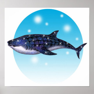 Poster Tubarão baleia adornado com estrelas.