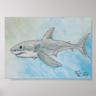Poster Tubarão Branco Aquarela