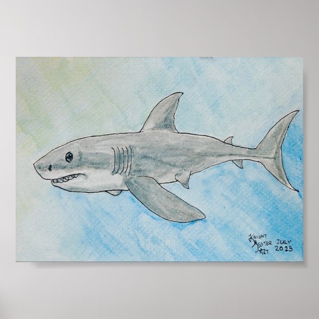 Poster Tubarão Branco Aquarela (Frente)