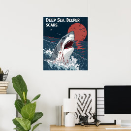 Poster Tubarão Branco com Cicatrizes Profundas no Mar