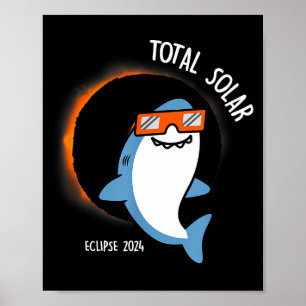 Poster Tubarão Branco Engraçado Olhando o Eclipse Solar T