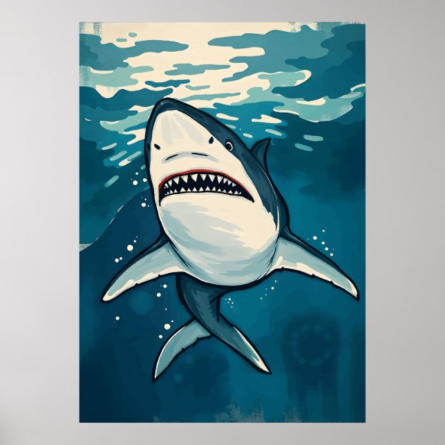 Poster Tubarão-branco Excelente - Arte de Predador Oceâni (Frente)