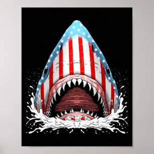 Poster Tubarão engraçado bandeira americana jawsome 4 de