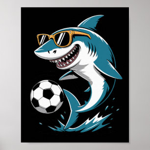 Poster Tubarão Engraçado Jogando Futebol Arte Animal Espo